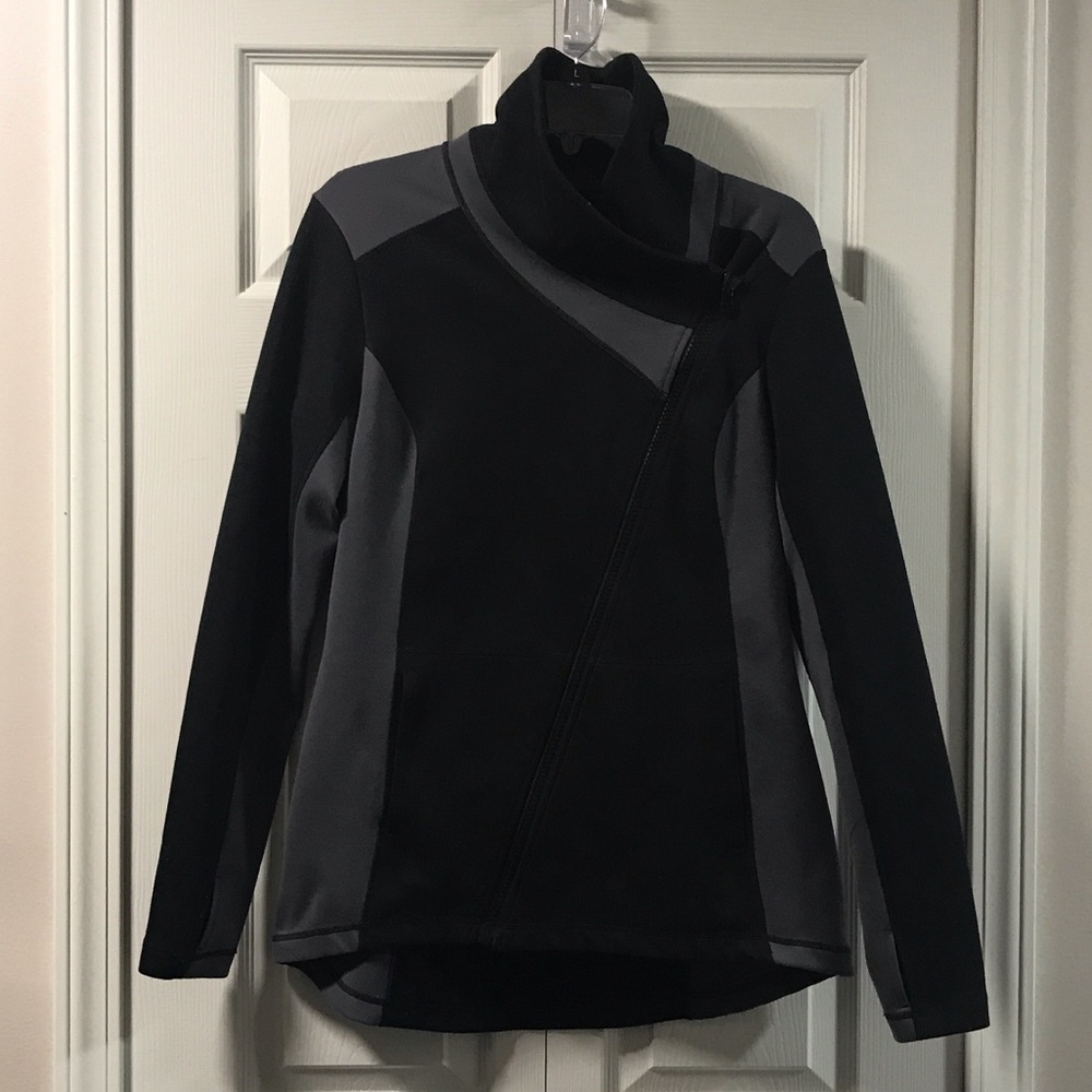 CAbi Dash Black and Gray Asymmetrical Moto Zip Jacket